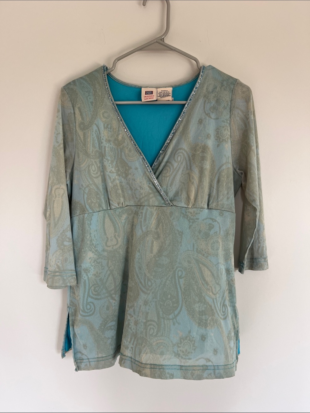 Faded Glory Teal Paisley Y2K Top